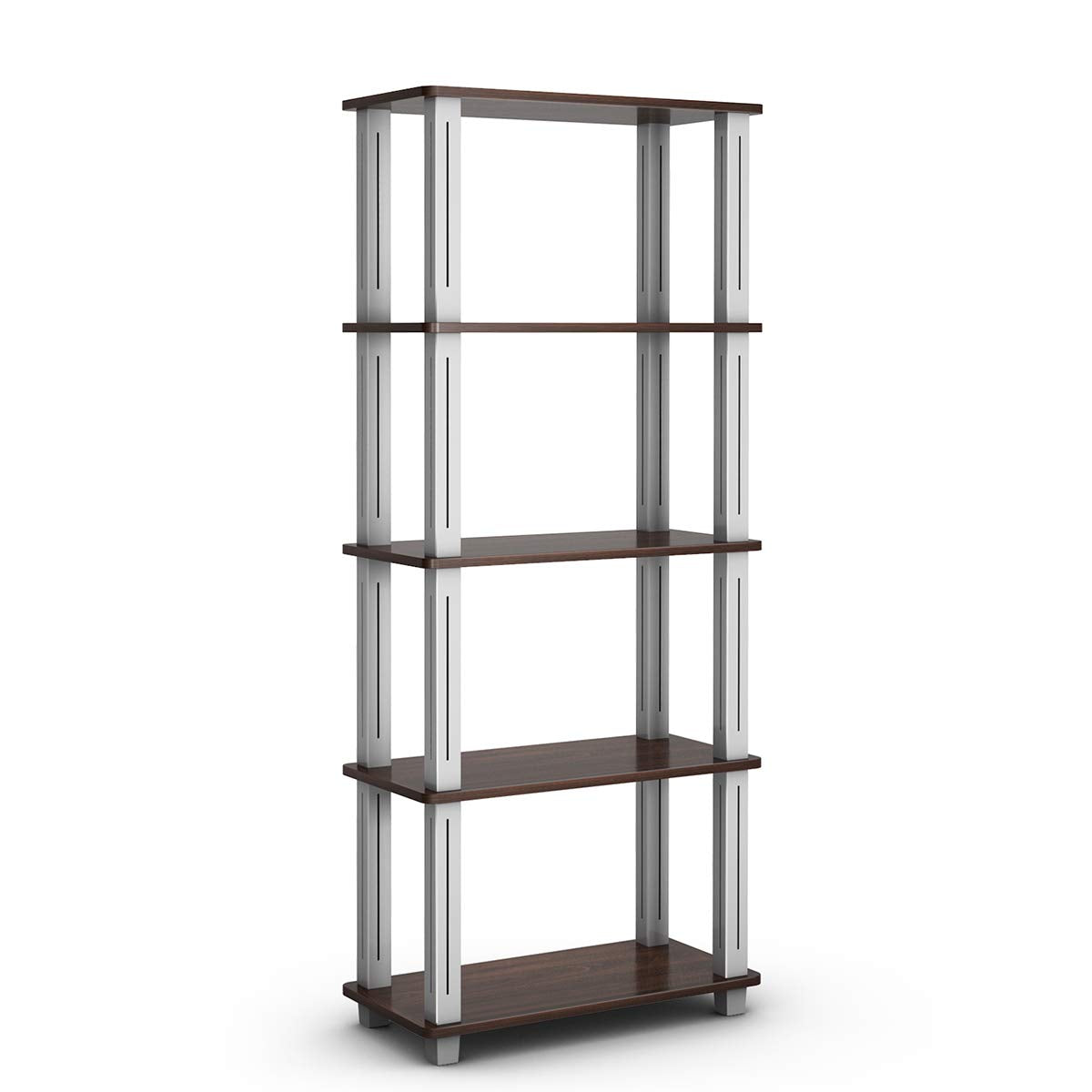 Tangkula Étagères de rangement 57", Organiseur de rangement 5 niveaux peu encombrant (Noyer et Noir)
